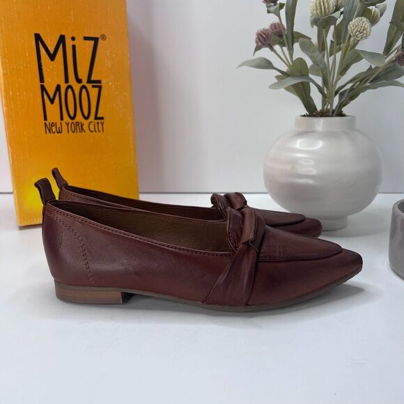 Miz Mooz New York Jude Pointed Toe Leather Flat Brandy Women's EU 37/6.5 NWB - Picture 3 of 10